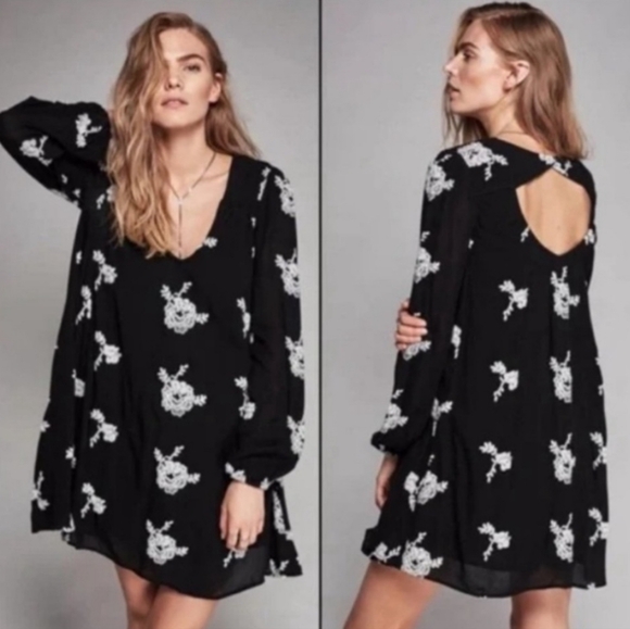 Free People Women's Black White Emroidered Swing Spring Dress - Picture 4 of 7